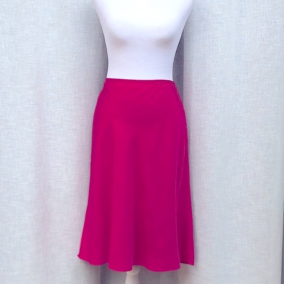 Ann Taylor fuchsia magenta hot pink bias silk midi skirt - Picture 1 of 9